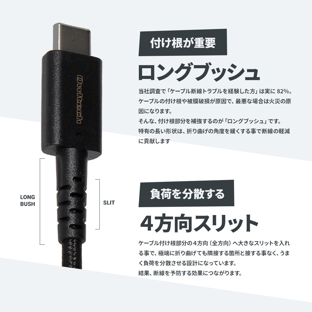 超タフUSB Type-C to Type-Cケーブル PowerDelivery対応 温度センサー