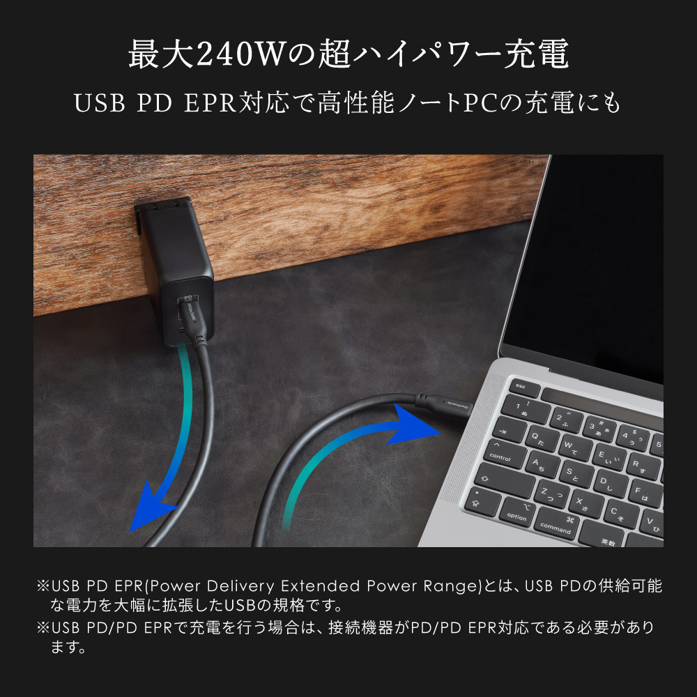 ��®ž�� ����20Gbps��PD240W���� USB Type-C to USB Type-C�����֥� 2m OWL-CB20G01CC20-BK