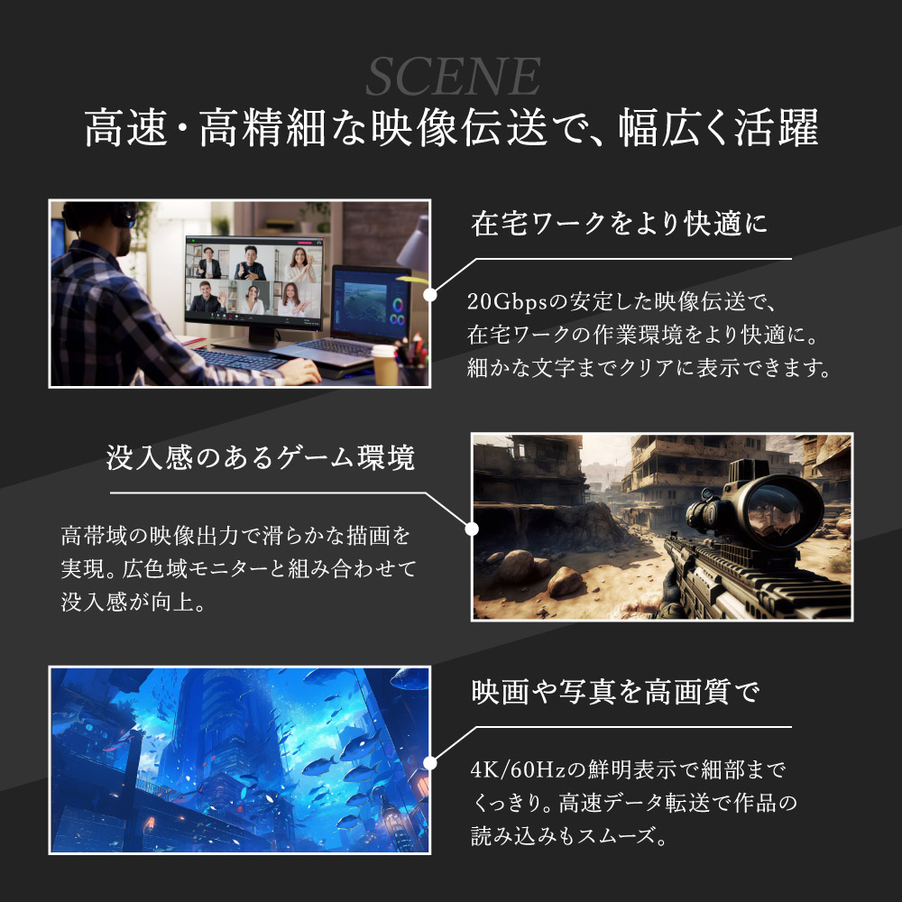 ��®ž�� ����20Gbps��PD240W���� USB Type-C to USB Type-C�����֥� 2m OWL-CB20G01CC20-BK