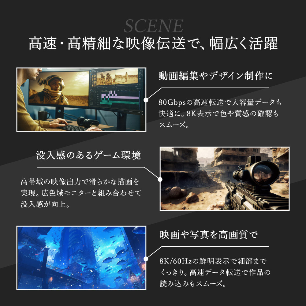 ��®ž�� ����80Gbps��PD240W���� USB Type-C to USB Type-C�����֥� OWL-CB80G01CC10-BK