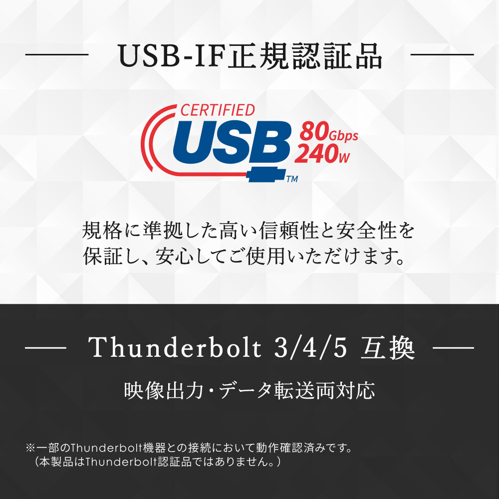 ��®ž�� ����80Gbps��PD240W���� USB Type-C to USB Type-C�����֥� OWL-CB80G01CC10-BK