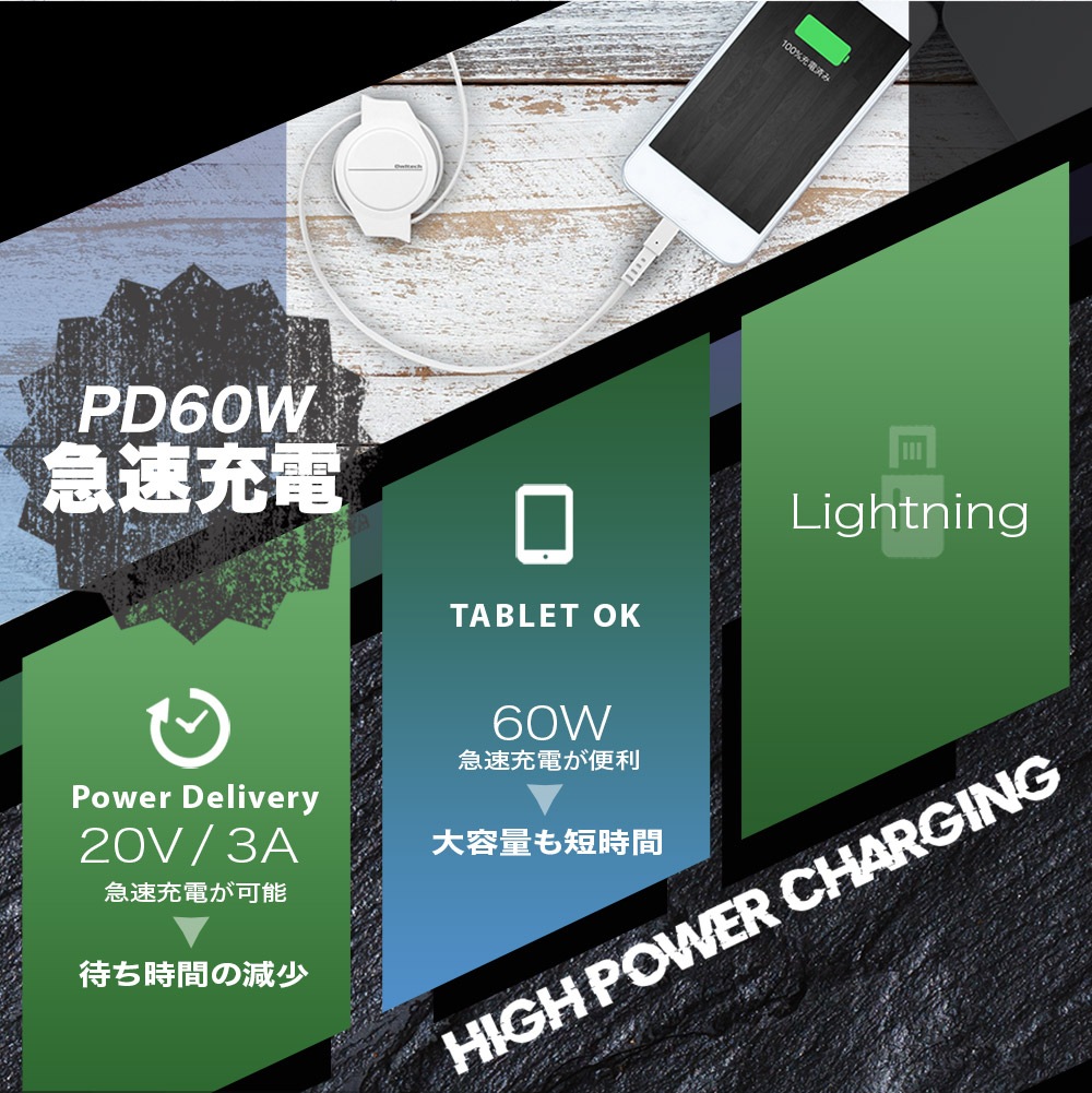 ������꼰 Ķ���ե��ȥ��� USB Type-C to Lightning�����֥� 1m(OWL-CBRKLTC10)