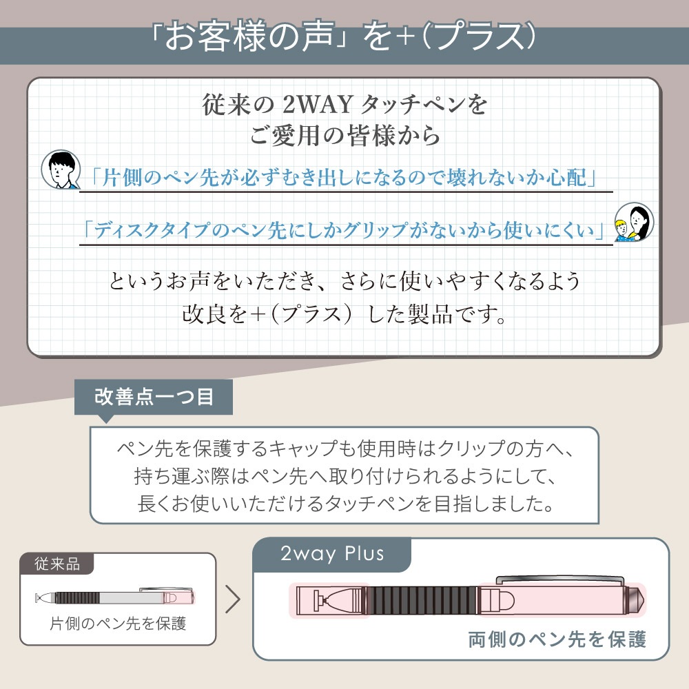 導電繊維/ディスク ペン先を使い分けられる 替え芯付 2WAY PLUS タッチペン (OWL-TPSE12)【まとめ買い対象】