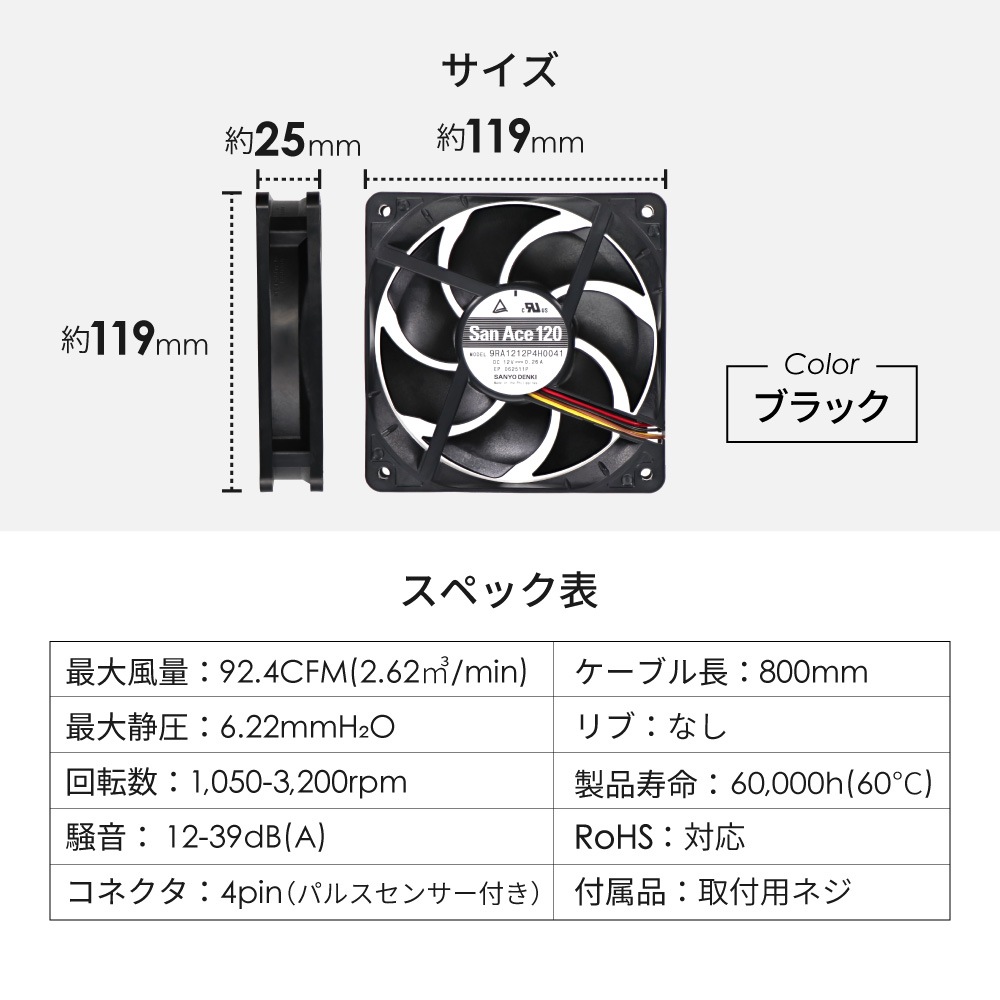 �����ŵ��� 2�ܡ���٥���󥰺��� 120mm��3200rpm �������ե��� SF12-PWM