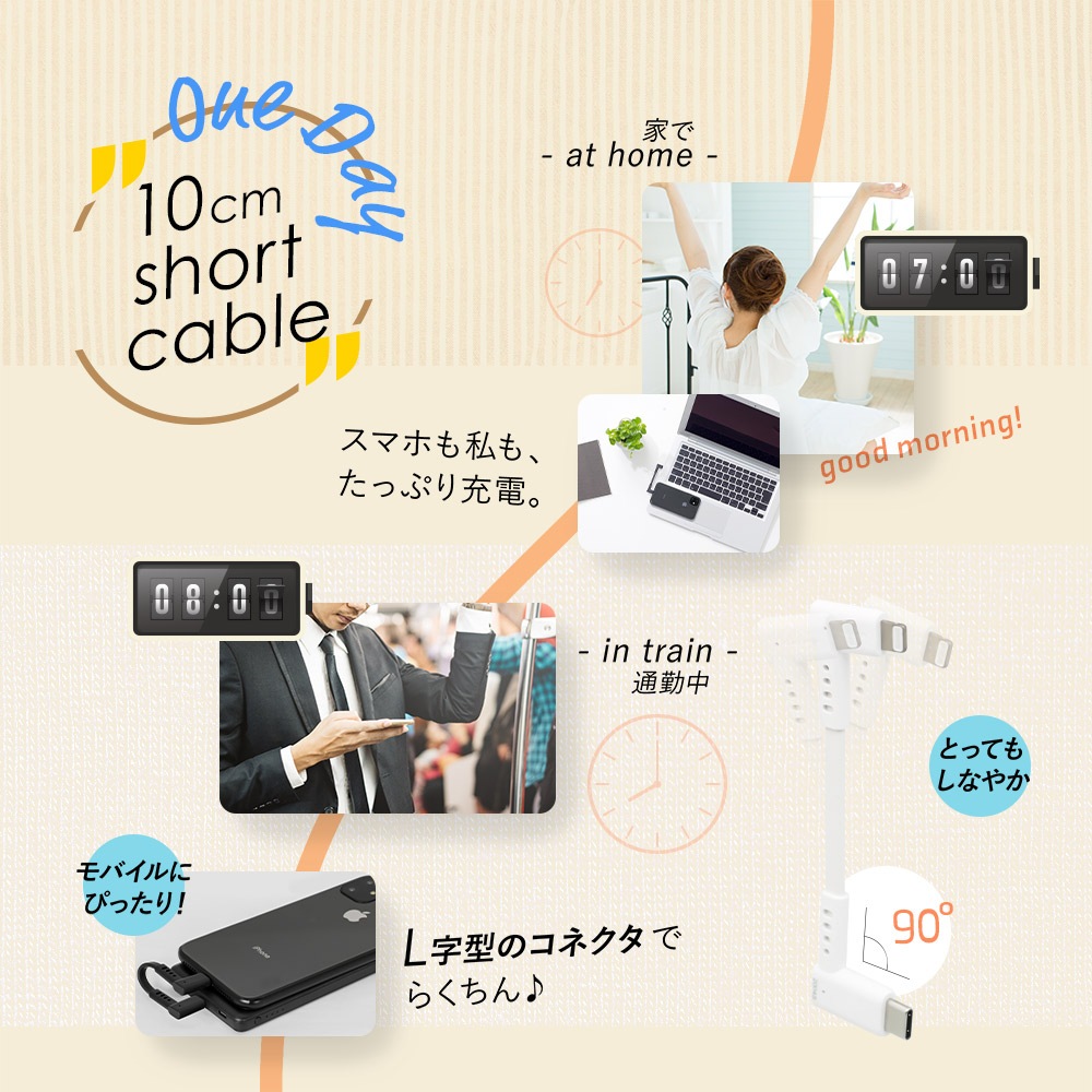 USB Type-C to Lightningケーブル L字コネクタ 10cm(OWL-CBKLTC1L)
