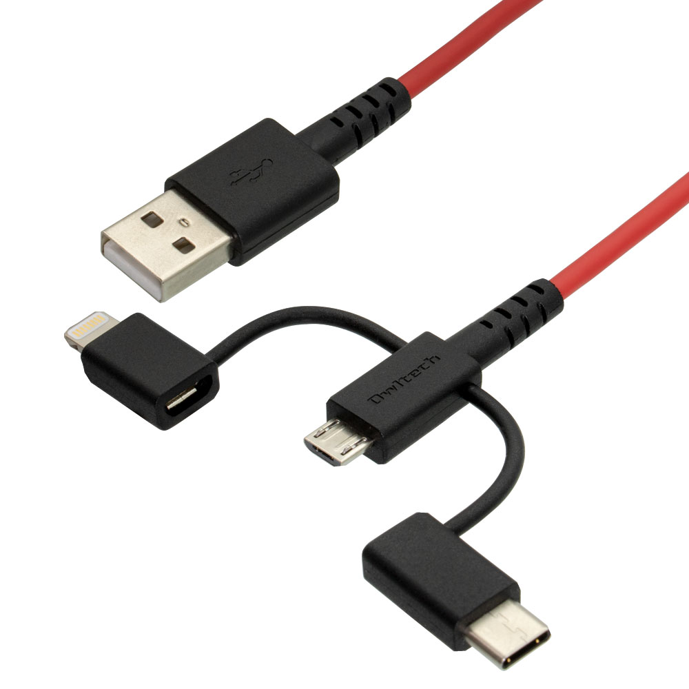 3in1Ķ���ե��ȥ졼�ȥ����֥� Lightning�����ץ���Type-C�����ץ��դ� USB Type-A to microUSB 30cm(OWL-CBKMULTC3)��C