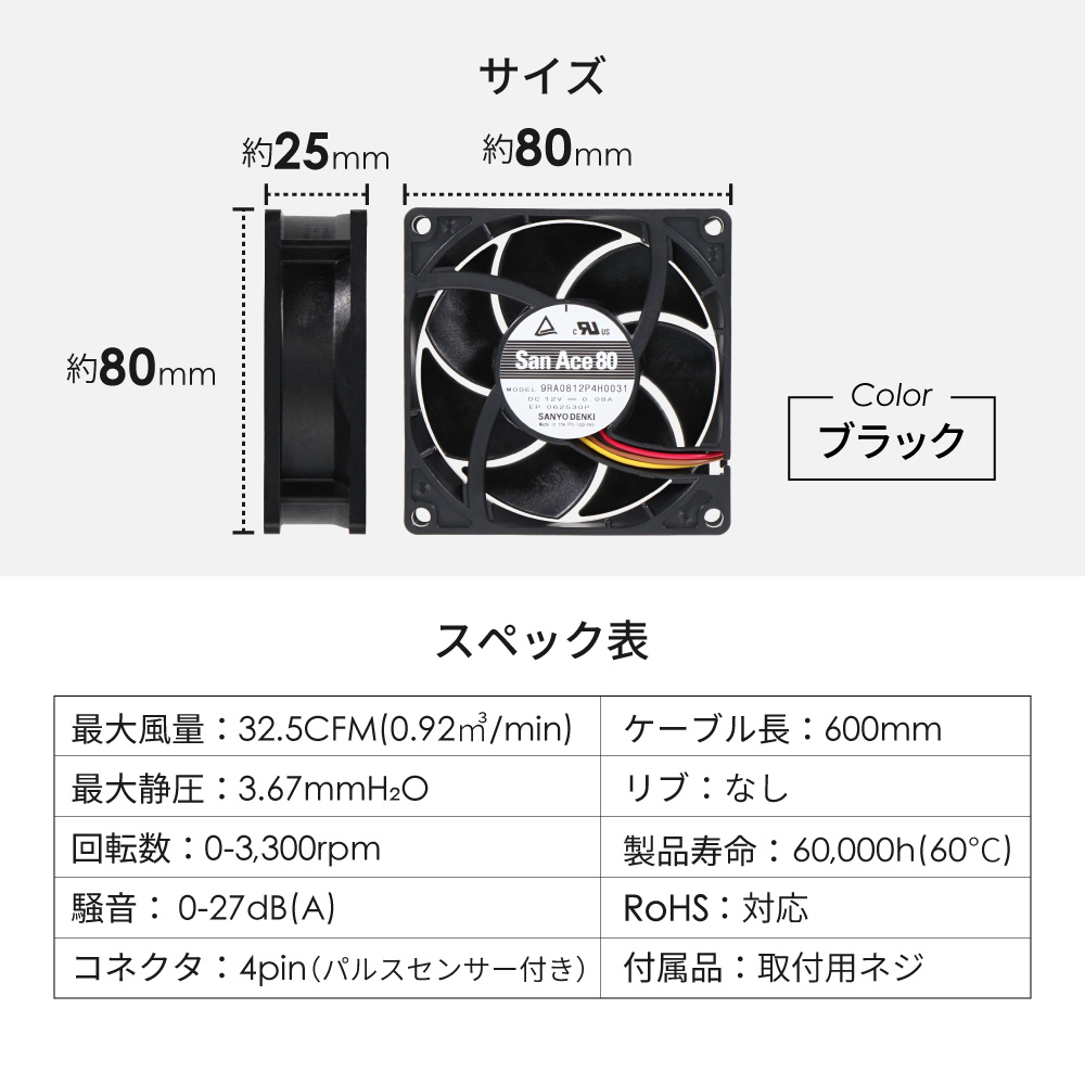 �����ŵ��� 2�ܡ���٥���󥰺��� 80mm��3300rpm �������ե��� SF8-PWM