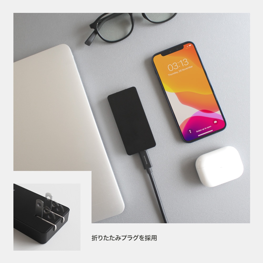 薄さ1.25cmウルトラスリム AC充電器 最大65W USB PD対応 USB Type-Cポート (OEC-APD65SC1-BK)【まとめ買い対象】
