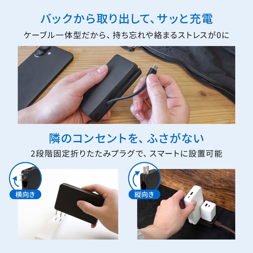 ��������Ӻ��� USB Type-C�����֥���η� �ǥ�����ɽ����� 5000mAh PD45W�б� AC��Х���Хåƥ꡼ OWL-LPBAC5003