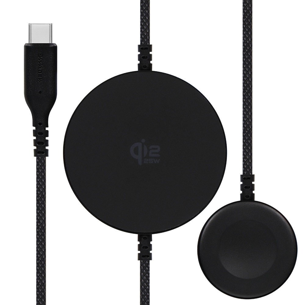 Qi2認証取得 Qi2.2対応&Apple Watch用 USB Type-Cケーブル一体型ワイヤレス充電器 OWL-MW07シリーズ