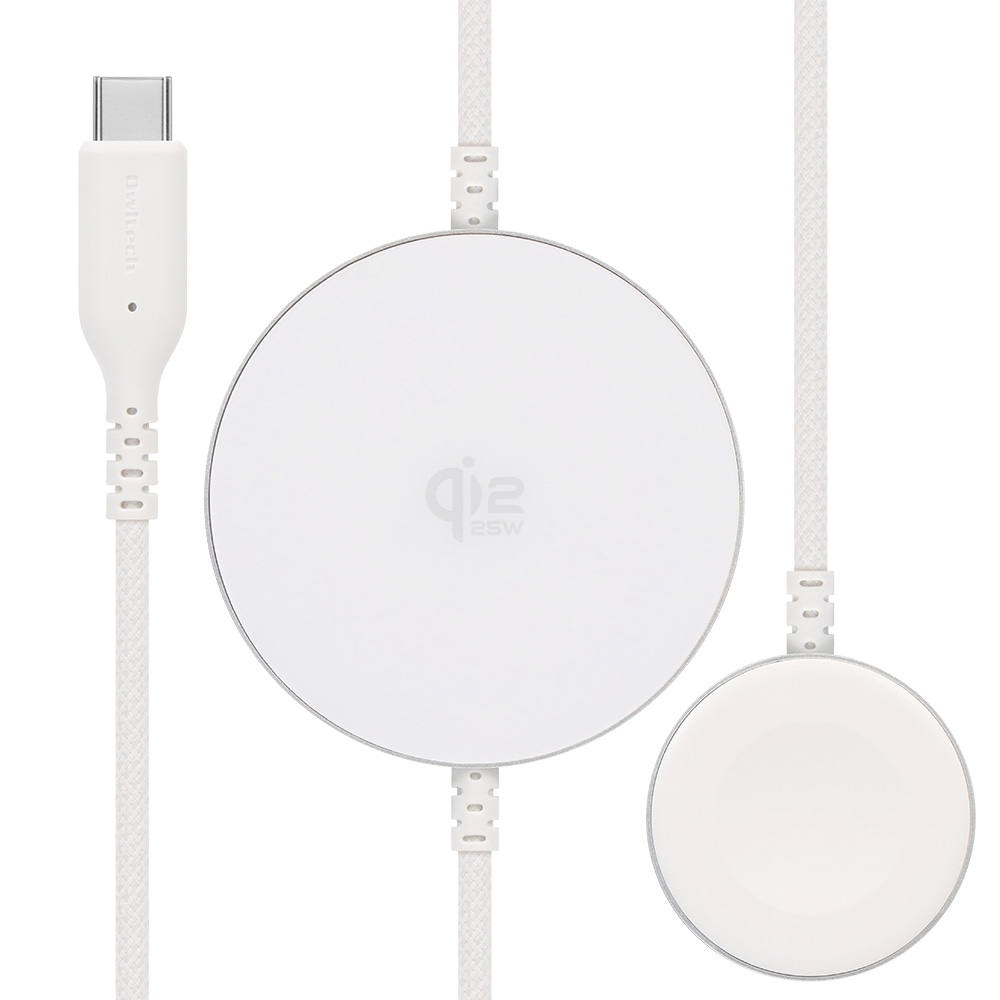 Qi2認証取得 Qi2.2対応&Apple Watch用 USB Type-Cケーブル一体型ワイヤレス充電器 OWL-MW07シリーズ