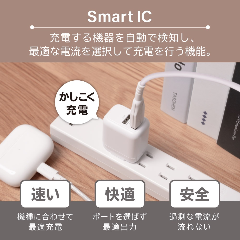 最大12W USB Type-A 2ポート AC充電器 + 超タフUSB Type-A to Lightningケーブル セット 1.2m (OWL-AC12WCBAL12)