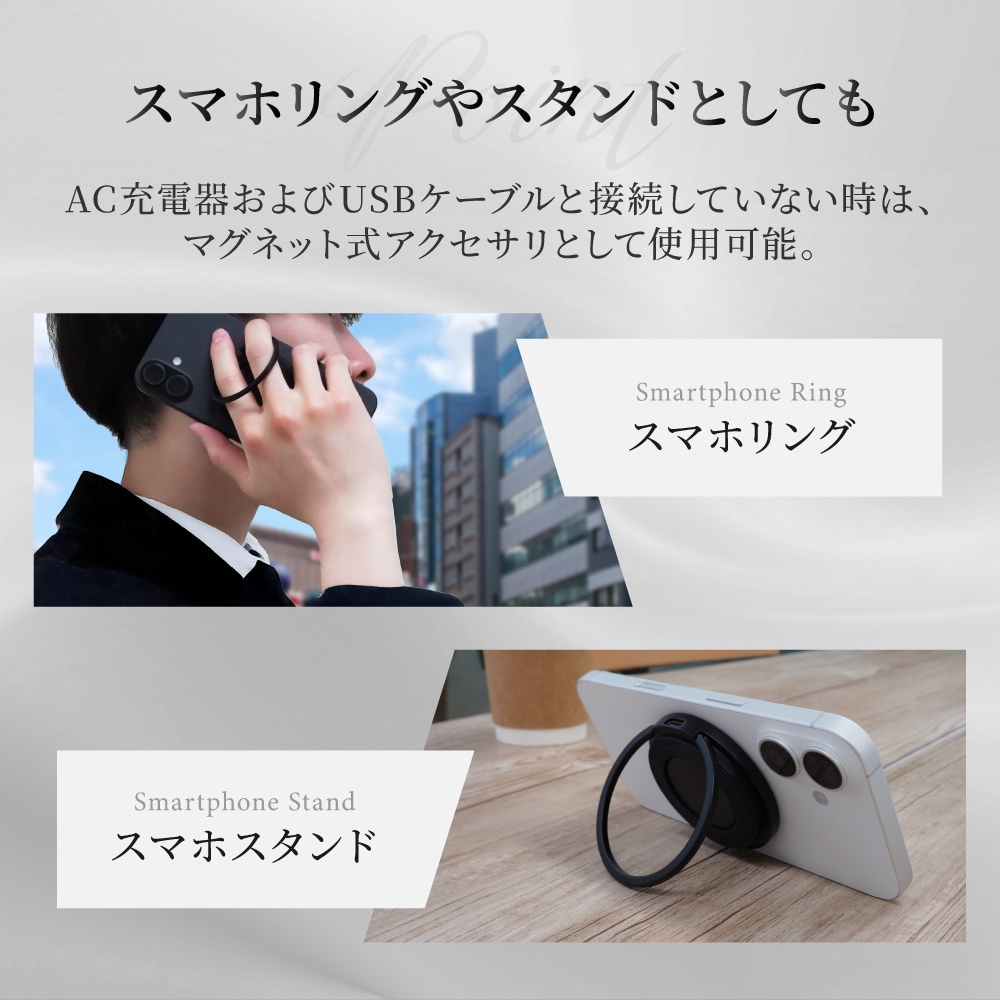 【アウトレット】スマホリング搭載 厚さ約9.7mm 15W急速充電対応 マグネットワイヤレス充電器 (OWL-MW01)