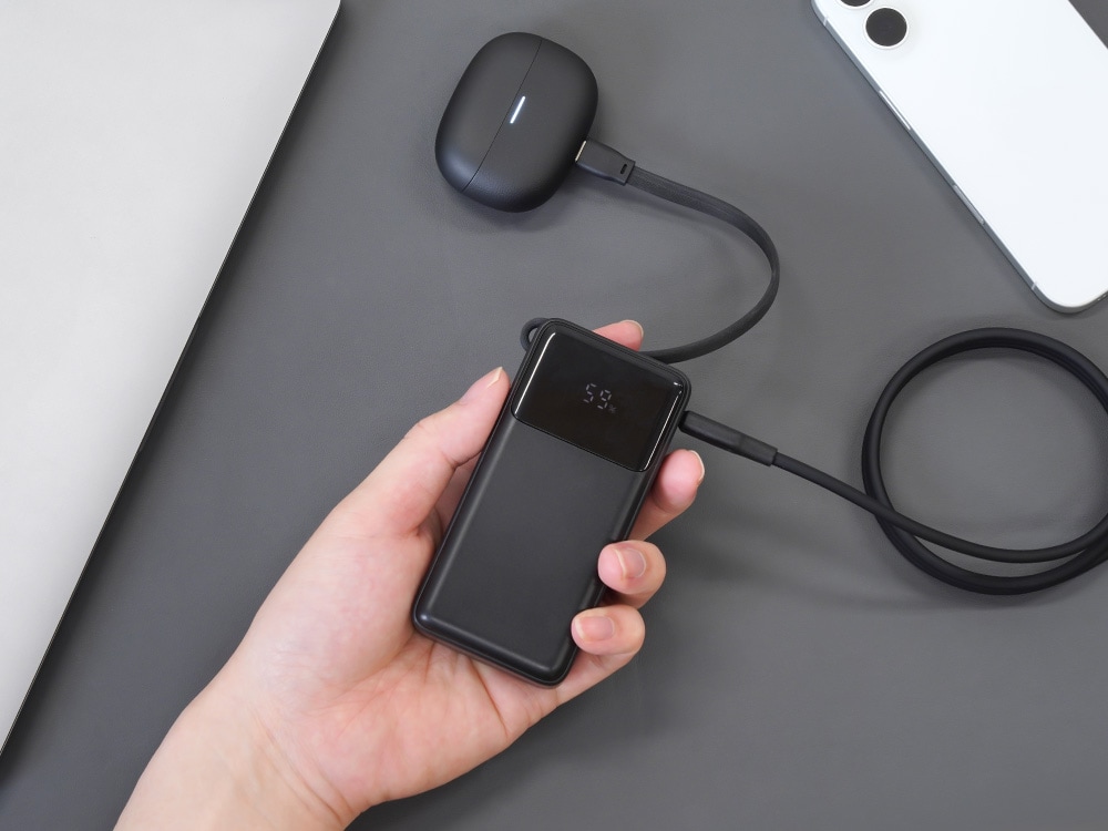 【アウトレット】USB Type-Cケーブル一体型 デジタル表示搭載 10000mAh 最大PD30W対応 USB Type-C入出力 USB Type-A出力 モバイルバッテリー OWL-LPB10026Cシリーズ