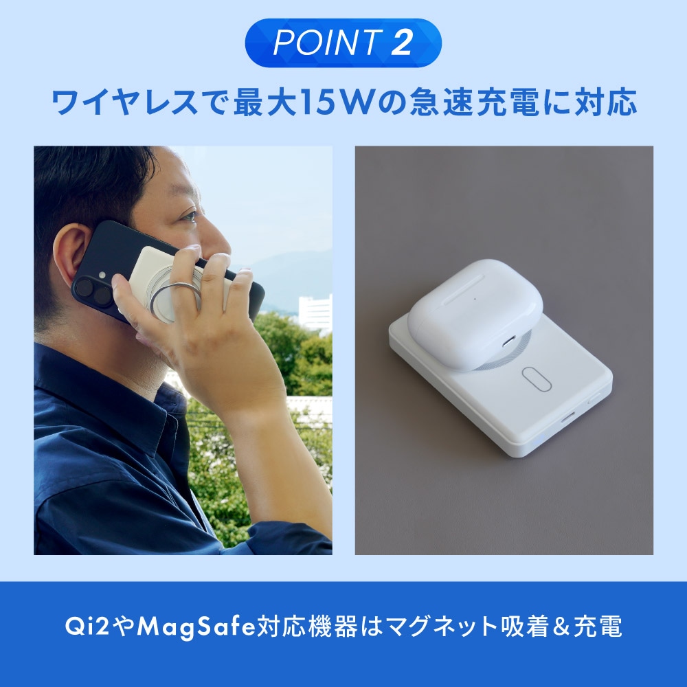 準固体電池採用 スマホリング搭載 5000mAh 最大PD20W対応 USB Type-C入