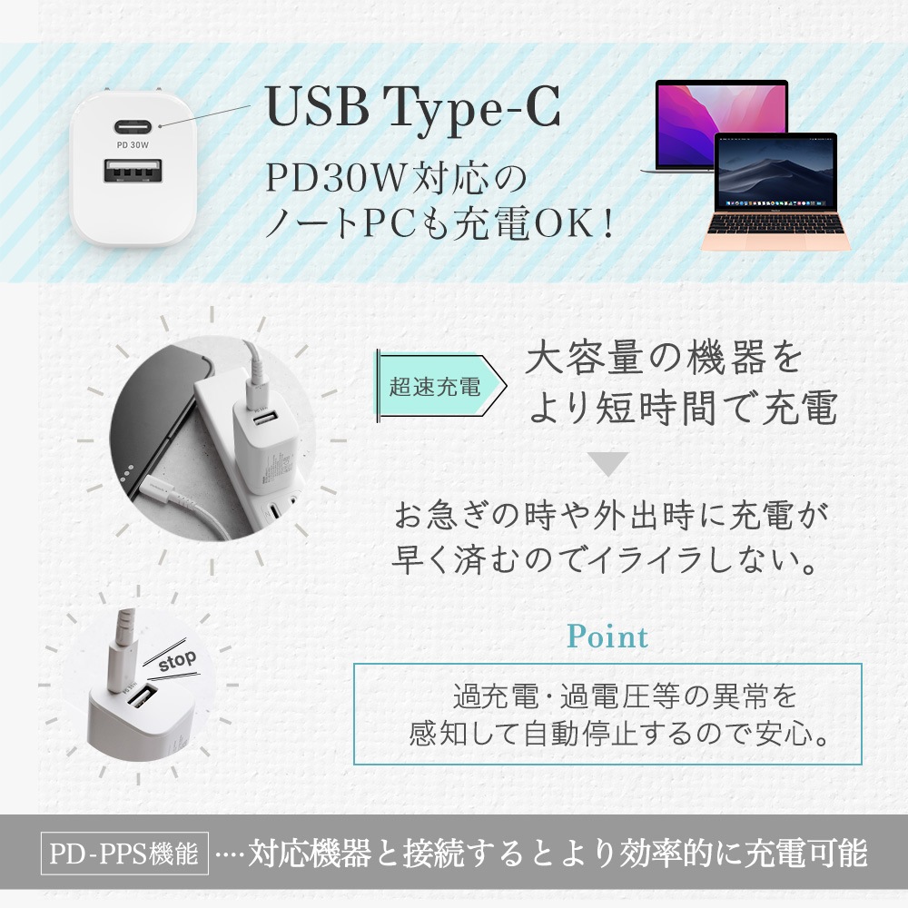 ���� 2�ݡ���AC���Ŵ� USB Type-C�ݡ��� �� USB Type-A�ݡ��� ����30W USB PD�б� (OEC-APD30A1C1)
