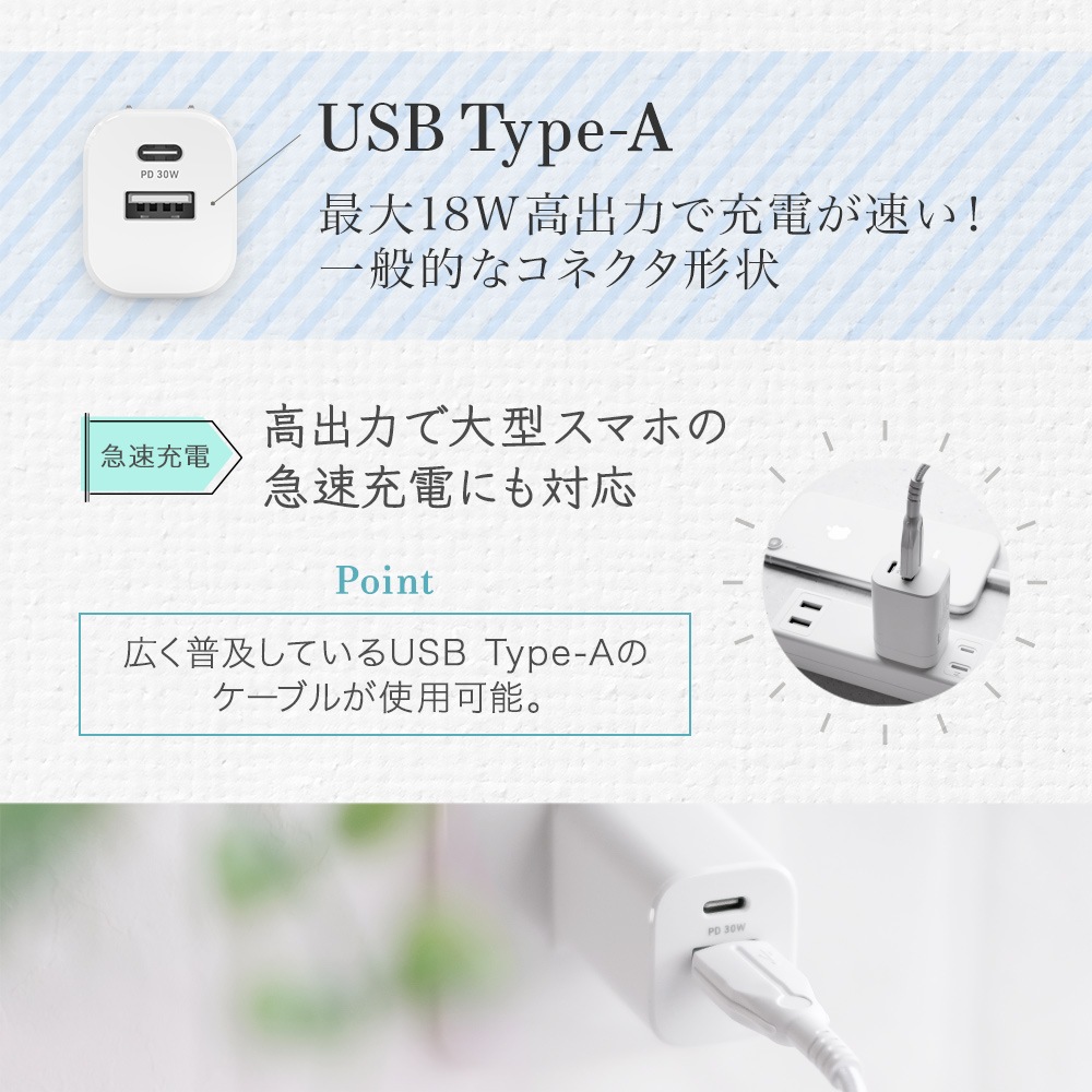 ���� 2�ݡ���AC���Ŵ� USB Type-C�ݡ��� �� USB Type-A�ݡ��� ����30W USB PD�б� (OEC-APD30A1C1)