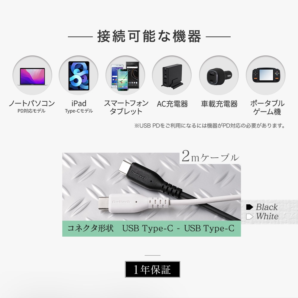 ���餫���������˶��� USB2.0 Type-C to C �����֥� 2m PD100W�б� eMarker��Mini-Breaker��� (OWL-CBKGBCC20)