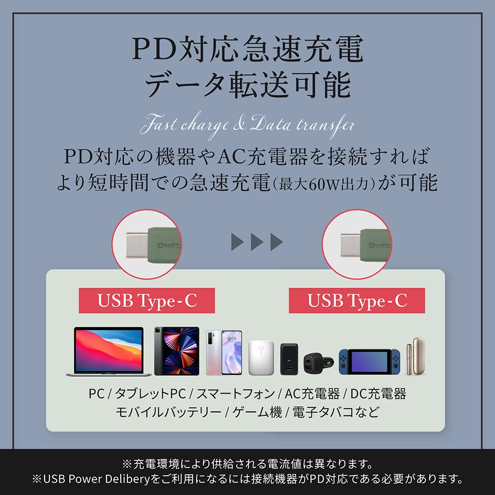 PD�б� ���륭�����å��Ǥ���ޤ�ˤ��� USB Type-C to USB Type-C ���եȥ��ꥳ�󥱡��֥� 2m (OWL-CBSCC20)