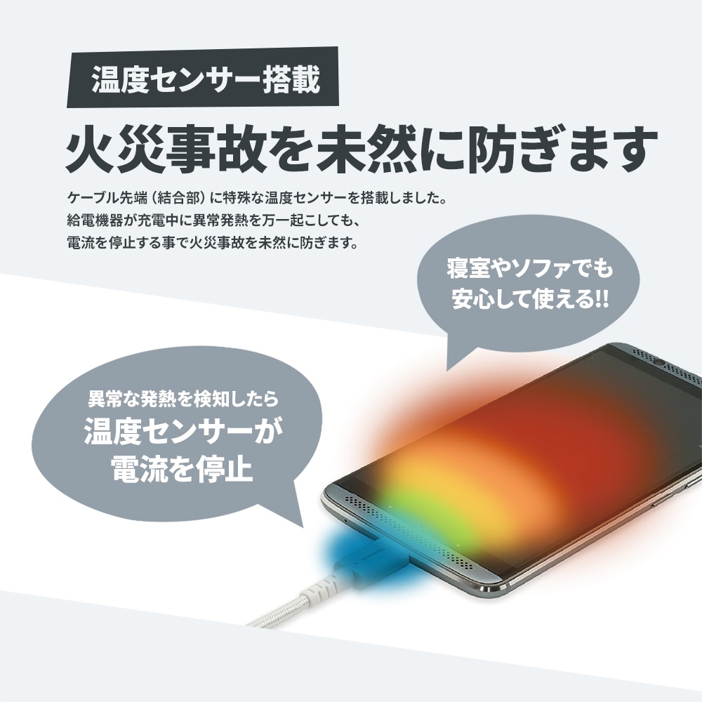 超タフUSB Type-C to Type-Cケーブル PowerDelivery対応 温度センサー搭載 MCPC認証 3m(OWL-CBSM2PKCC30)