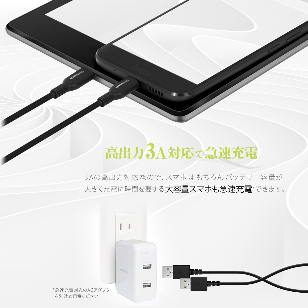 USB Type-C充電 / データ通信ケーブル 2m 200cm やわらかく断線に強い(OWL-CBKCASR20)【まとめ買い対象】