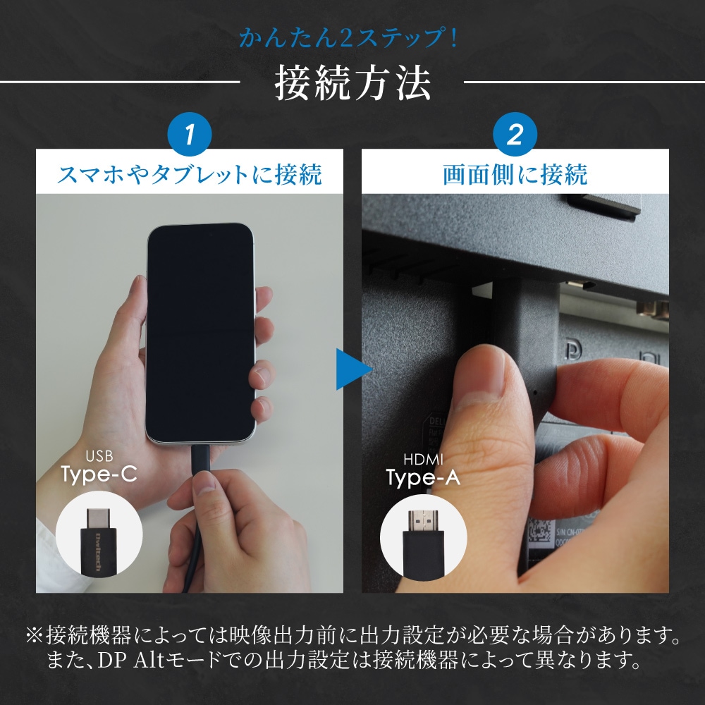 Type-C���ޥۤ�����̤ǴѤ� �ߥ顼��󥰡��ޥ���ǥ����ץ쥤�б� 4K��60Hz�б� USB Type-C to HDMI Type-A�����֥� 2.5m OWL-CBCMHD0125-BK