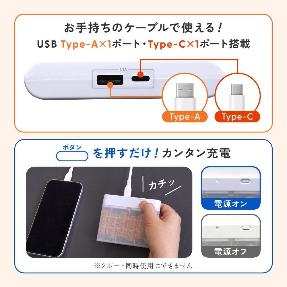 ñ3����6�� USB Type-C��1 USB Type-A��1 �����Ӽ���Х���Хåƥ꡼ OWL-DB6C1A1-WH