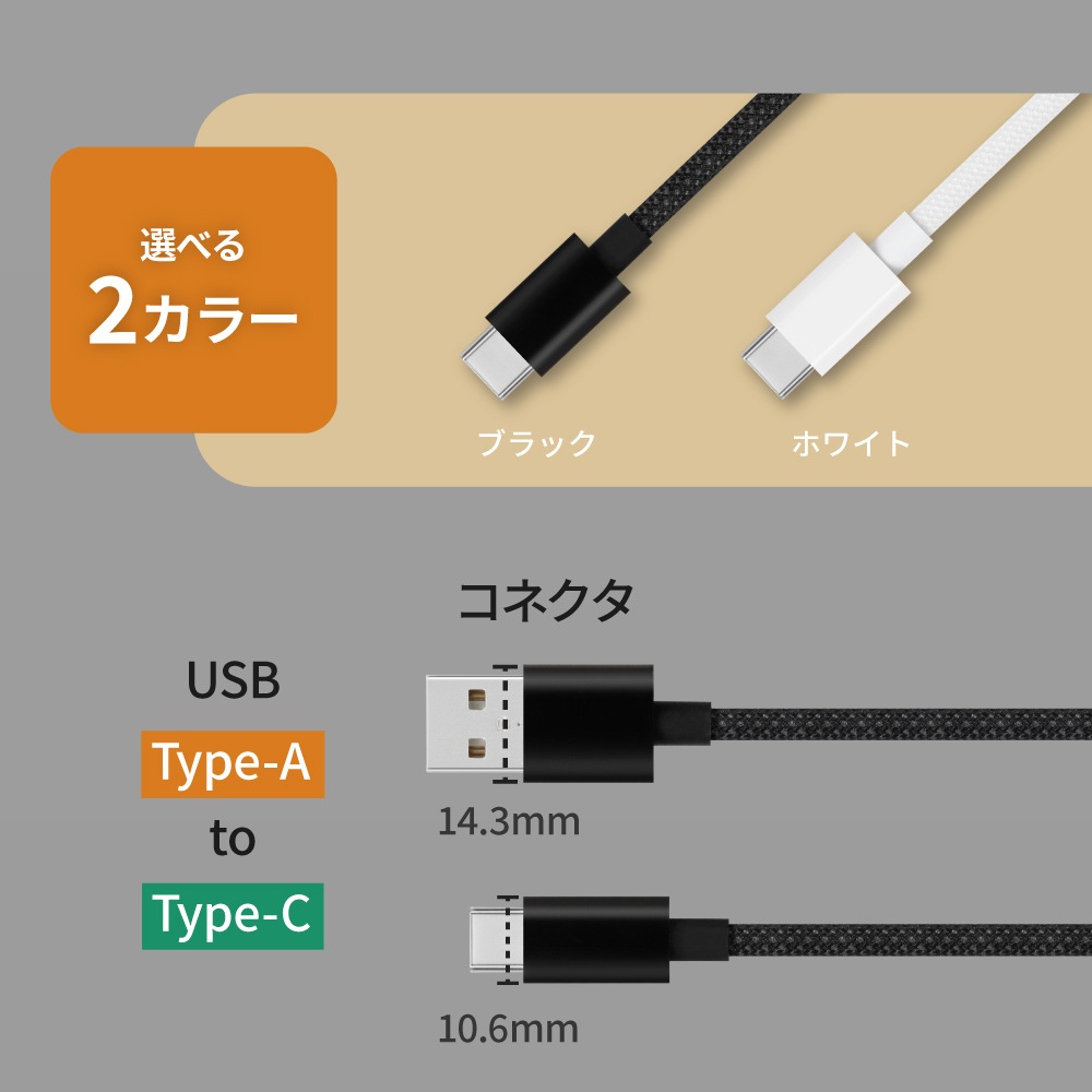 �Ѷ���1���� ��®����3A���š��ǡ���ž�� USB Type-A to USB Type-C �֥쥤�ǥåɥ����֥� 70cm OWL-CBN1AC7