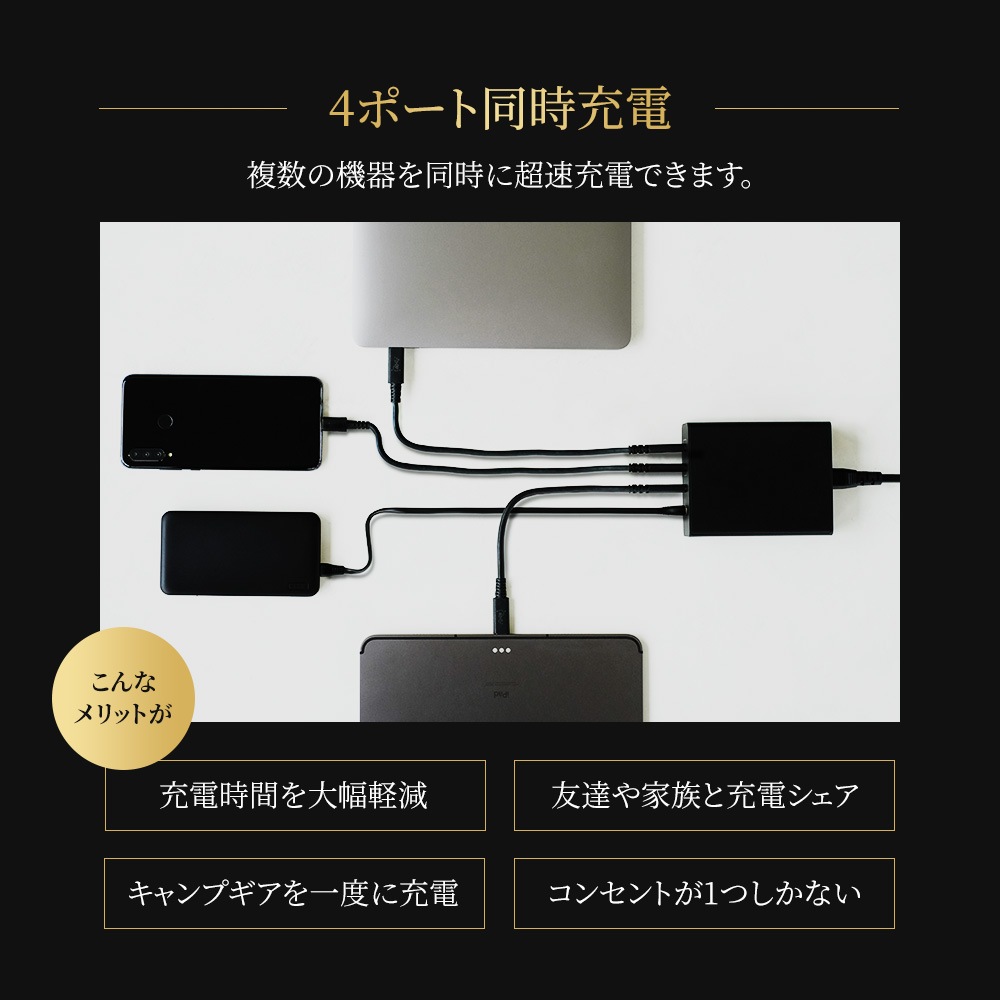 最大PD100W USB Type-C×3+Smart IC搭載 USB Type-A×1 4ポート USB AC充電器 (OEC-APD132C3A1)