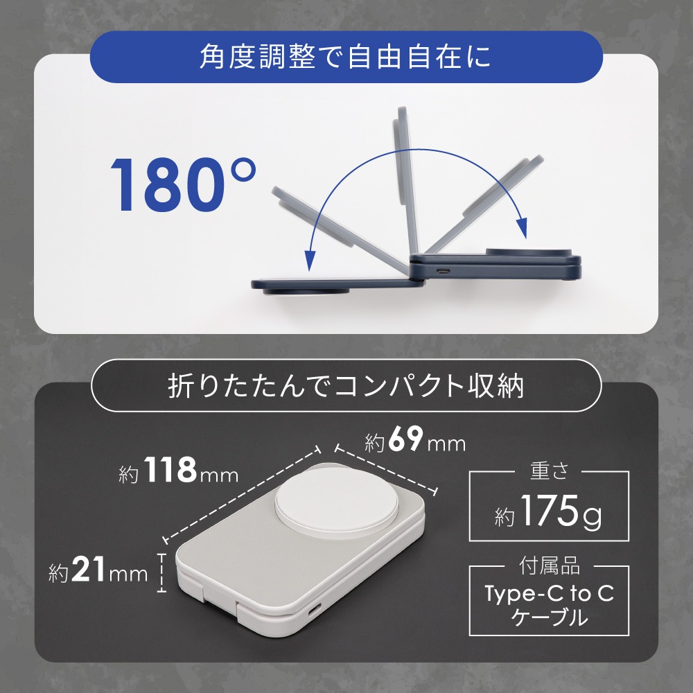 �ޤꤿ���߼����ޥۥ�����ɤˤ�ʤ� 5000mAh ����PD20W�б� USB Type-C������ �ޥ��ͥåȼ��磻��쥹�����б� ��Х���Хåƥ꡼ (OWL-LPB5020MG)