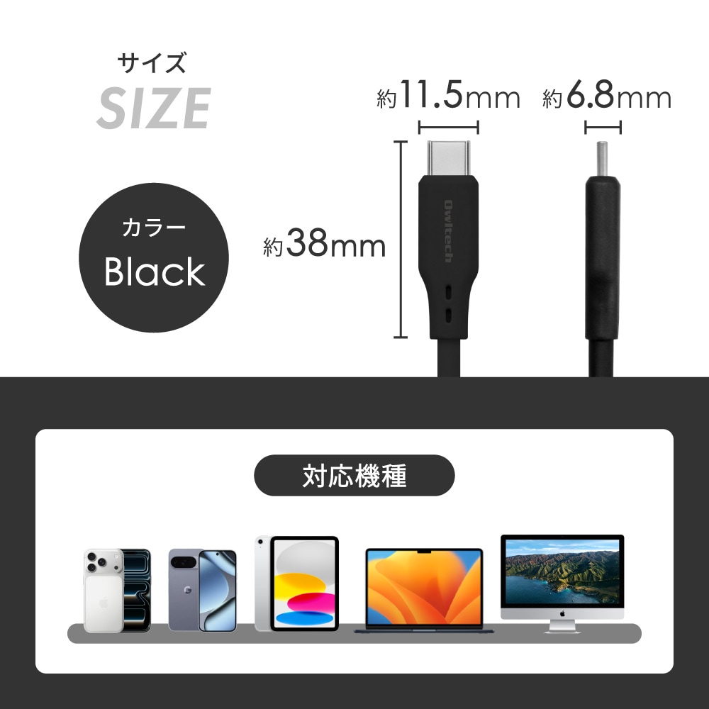 �Ѷ���5����ʾ� PD EPR 240W���š��ǡ���ž�� USB Type-C to USB Type-C ���ꥳ�󥱡��֥� 1m OWL-CBGCC10