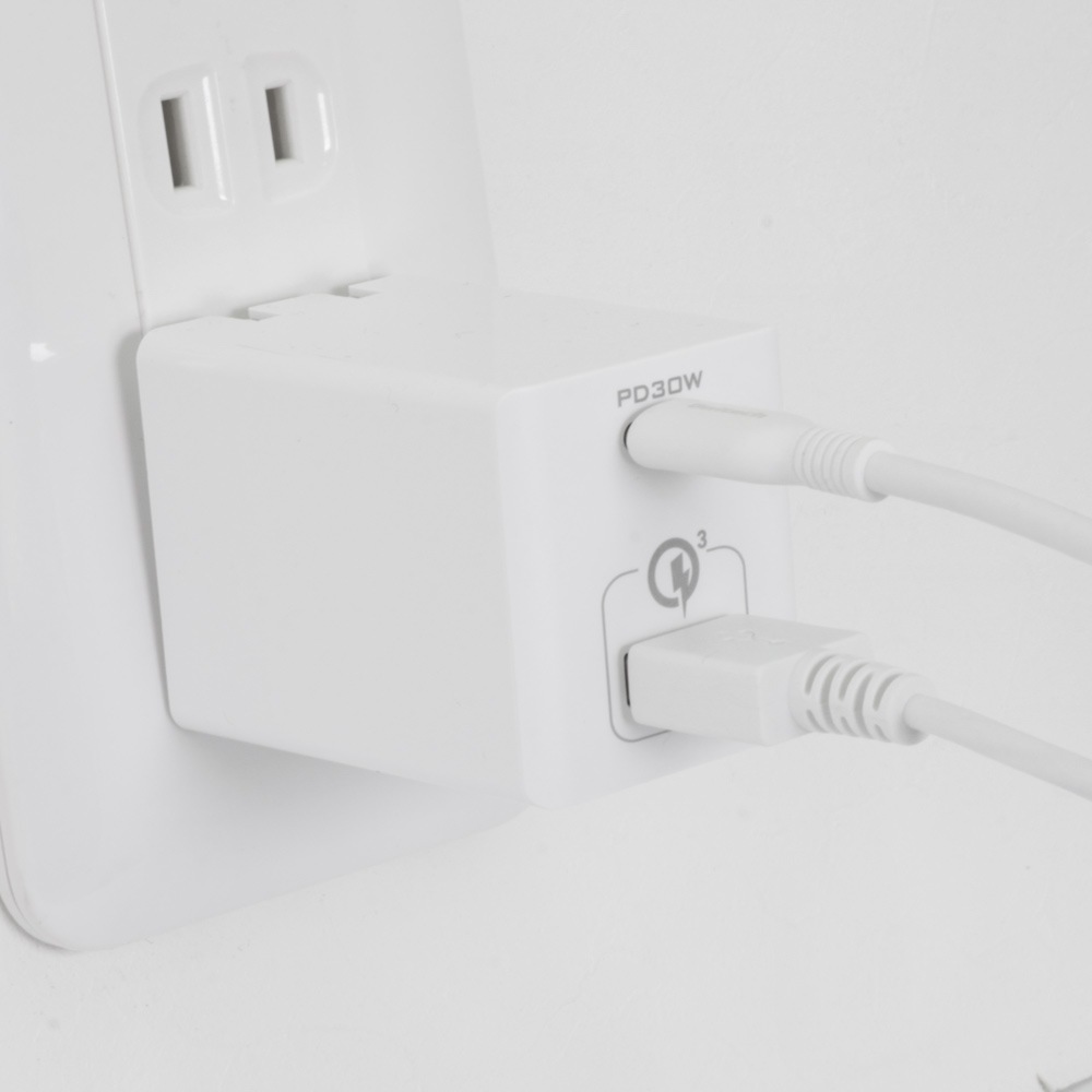 窒化ガリウム採用 2ポートAC充電器 PowerDelivery 30W Type-C + QC18W USB Type-A (OWL-APD48C1A1G)宅C