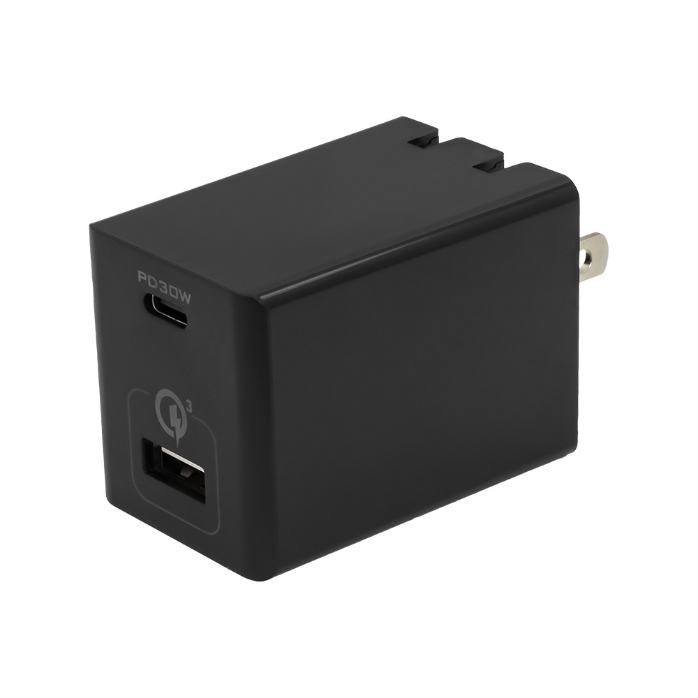 窒化ガリウム採用 2ポートAC充電器 PowerDelivery 30W Type-C + QC18W USB Type-A (OWL-APD48C1A1G)宅C