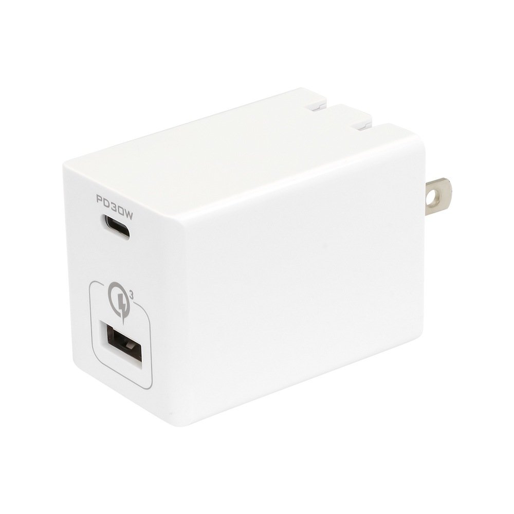 窒化ガリウム採用 2ポートAC充電器 PowerDelivery 30W Type-C + QC18W USB Type-A (OWL-APD48C1A1G)宅C