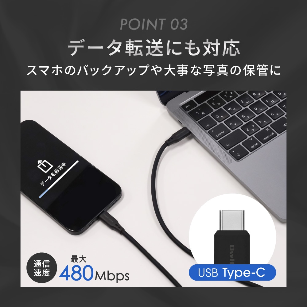 耐屈曲5万回以上 PD EPR 240W充電/データ転送 USB Type-C to USB Type-C シリコンケーブル 3m OWL-CBGCC30