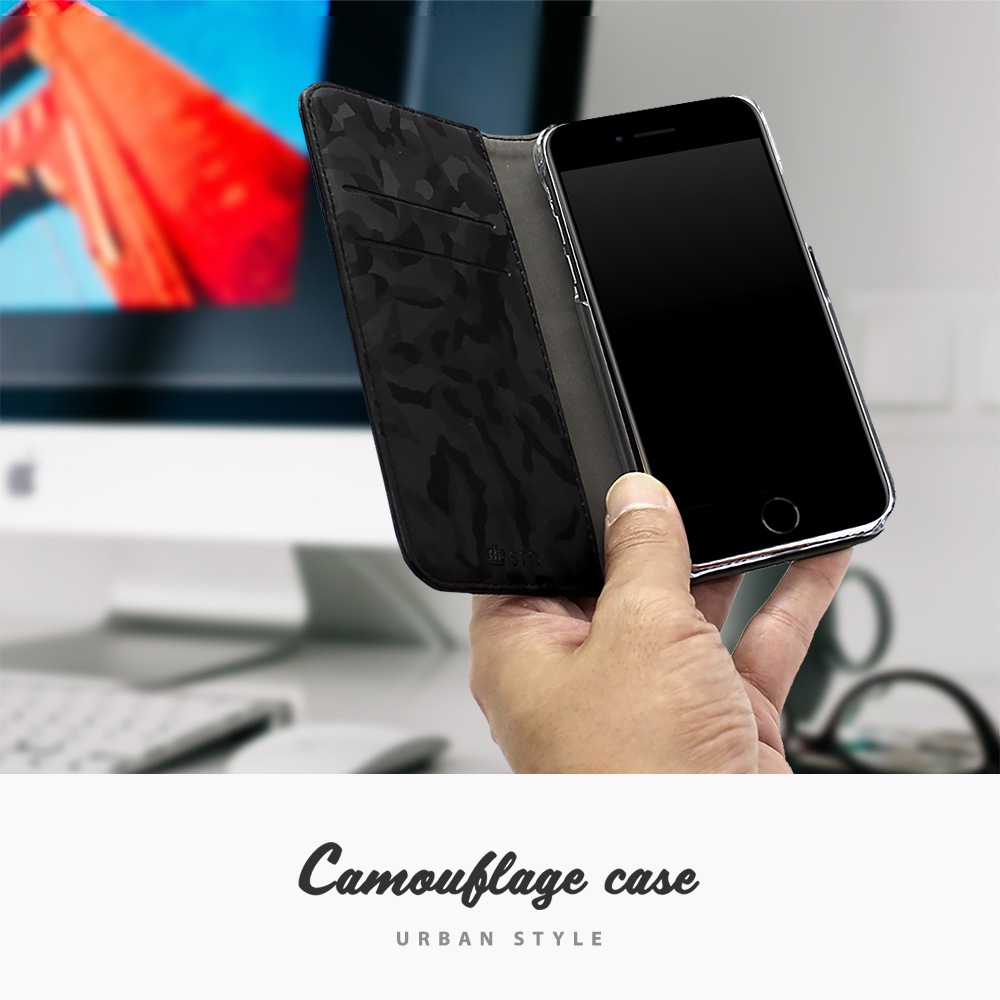 落ち着きのある迷彩柄のシンプルなデザイン PUレザー 手帳型ケース iPhoneSE(第2世代)/8/7/6s対応(OWL-CVIC4714)-オウルテックダイレクト本店
