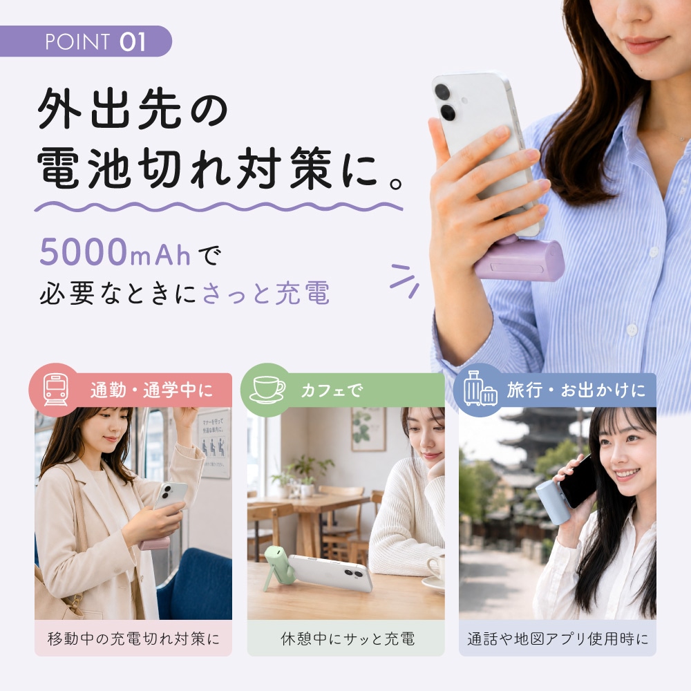  ����ϩ�����5000mAh ����15W���� USB Type-C���ͥ���ľ�ޤ���Х���Хåƥ꡼ OEC-LPB5019CD