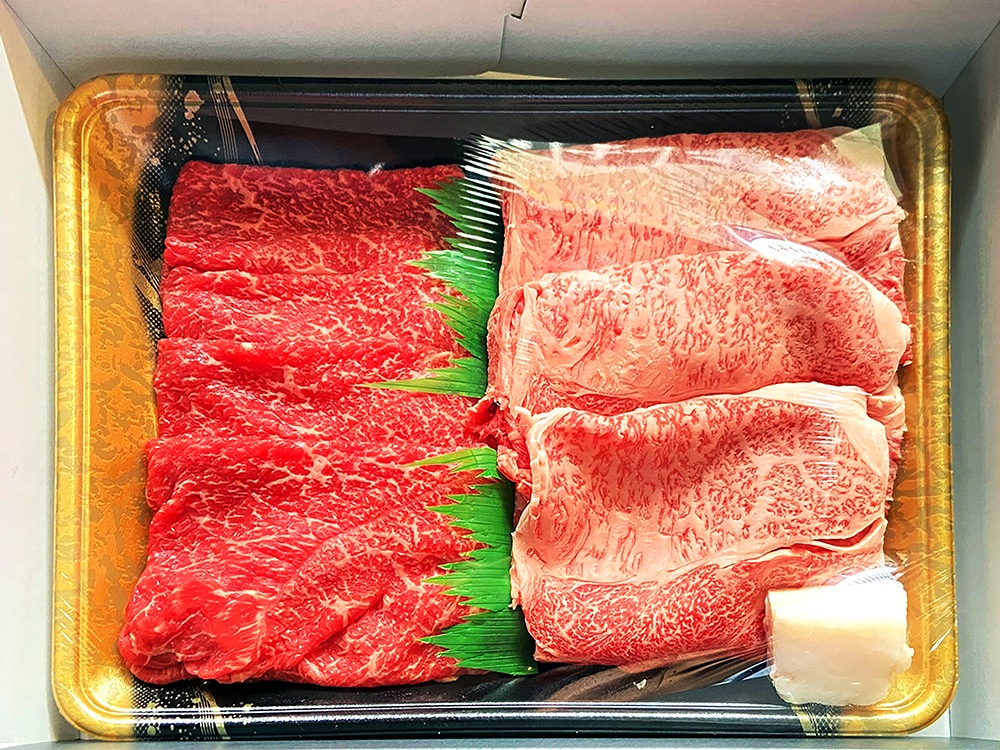 お歳暮にも最適!《京都》【京の肉】京都府産黒毛和牛- 上霜降り250g・赤身250g食べ比べセット(すき焼き・しゃぶしゃぶ用)