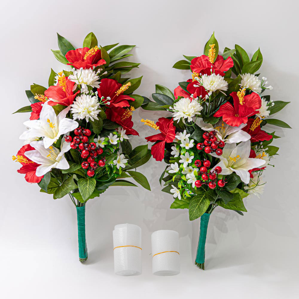 ハイビスカス ユリ しきみ(樒)付き造花 2束】固定具付き 造花 仏花 お