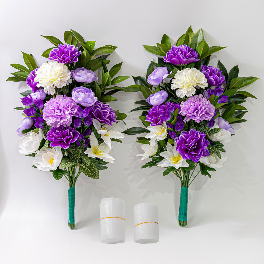 ダリア カーネーション リンドウ しきみ(樒)付き造花 2束】固定具付き