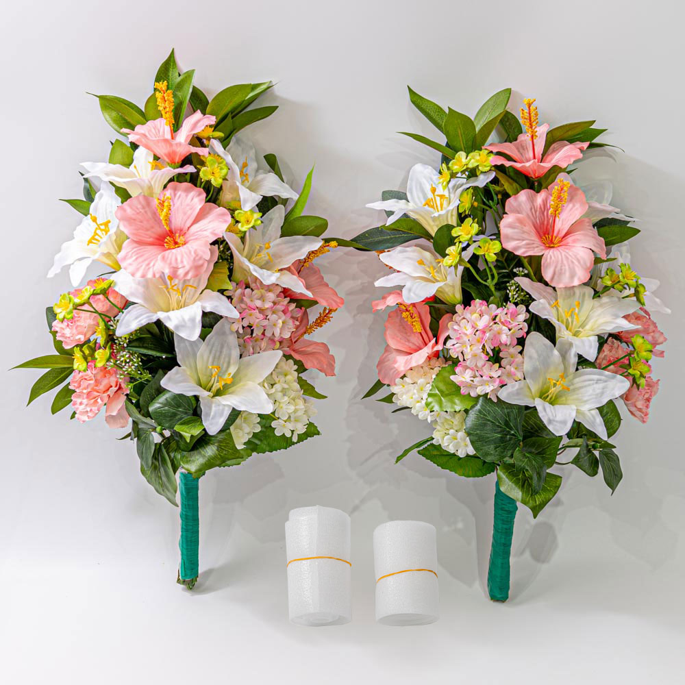ハイビスカス ユリ スノウボール しきみ(樒)付き造花 2束】固定具付き