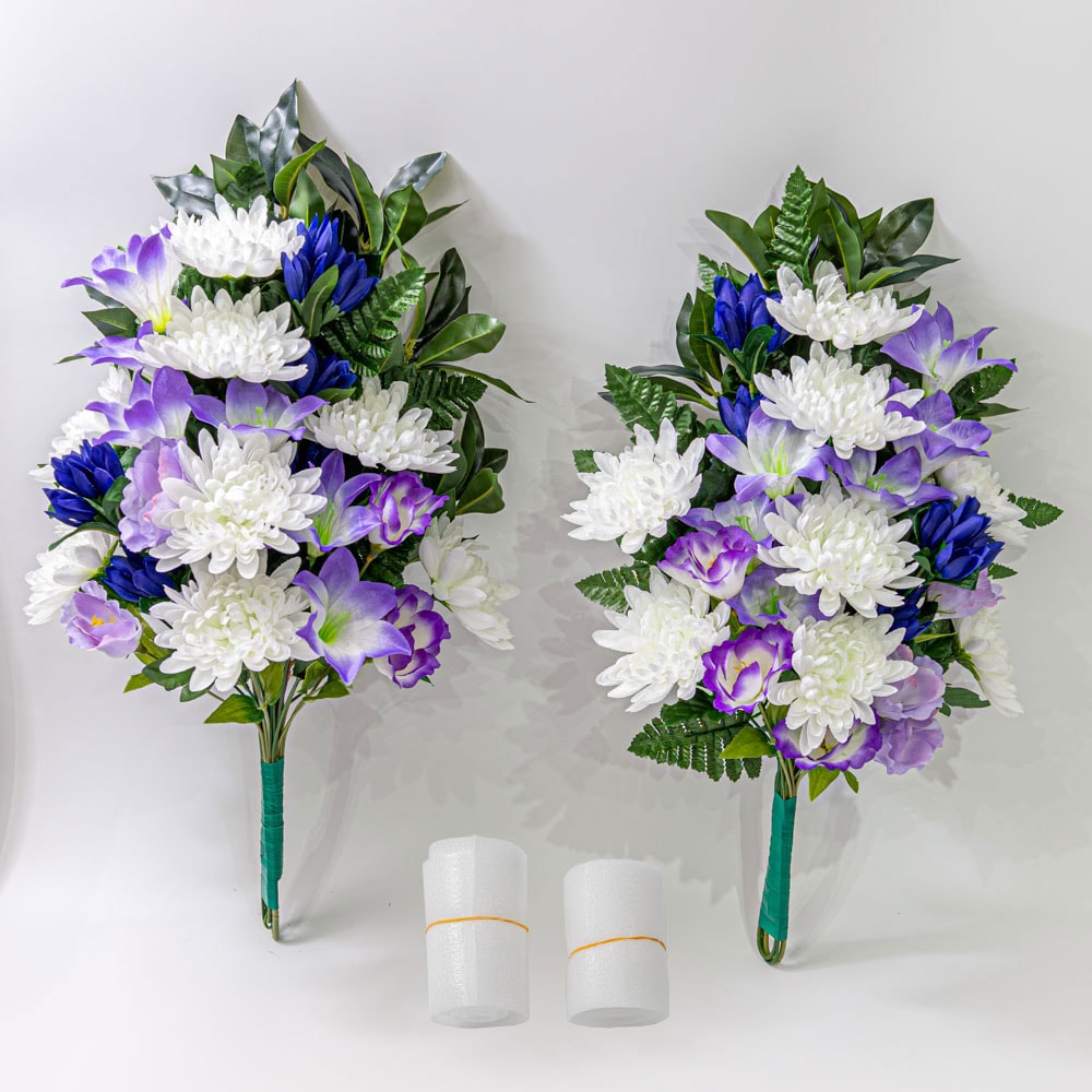 菊 リンドウ トルコキキョウ しきみ(樒)付き造花 2束】固定具付き 造花