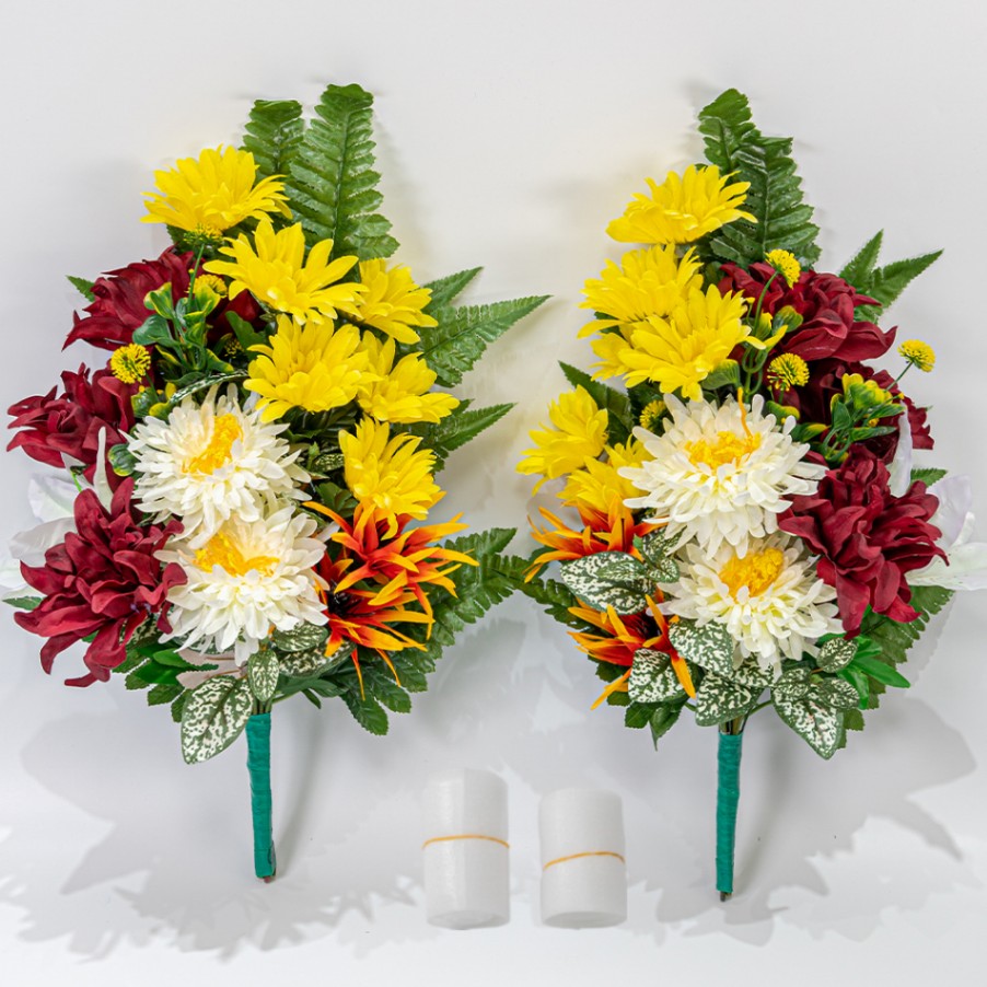 ユリ 菊 ダリア 造花 2束】 固定具付き 造花 仏花 お墓用 お墓参り