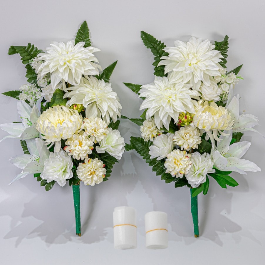 ダリア ユリ マム 造花 2束】 固定具付き 造花 仏花 お墓用 お墓参り