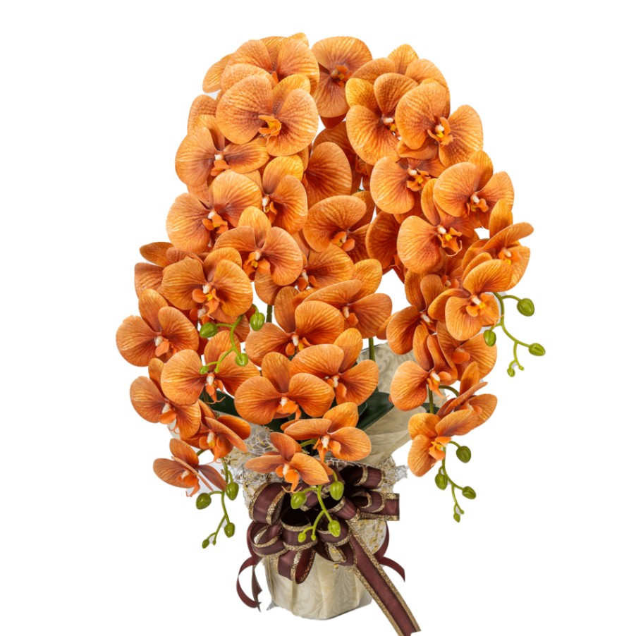 胡蝶蘭 5本 オレンジ 造花 1個 花瓶付き 立札 メッセージカード お祝い