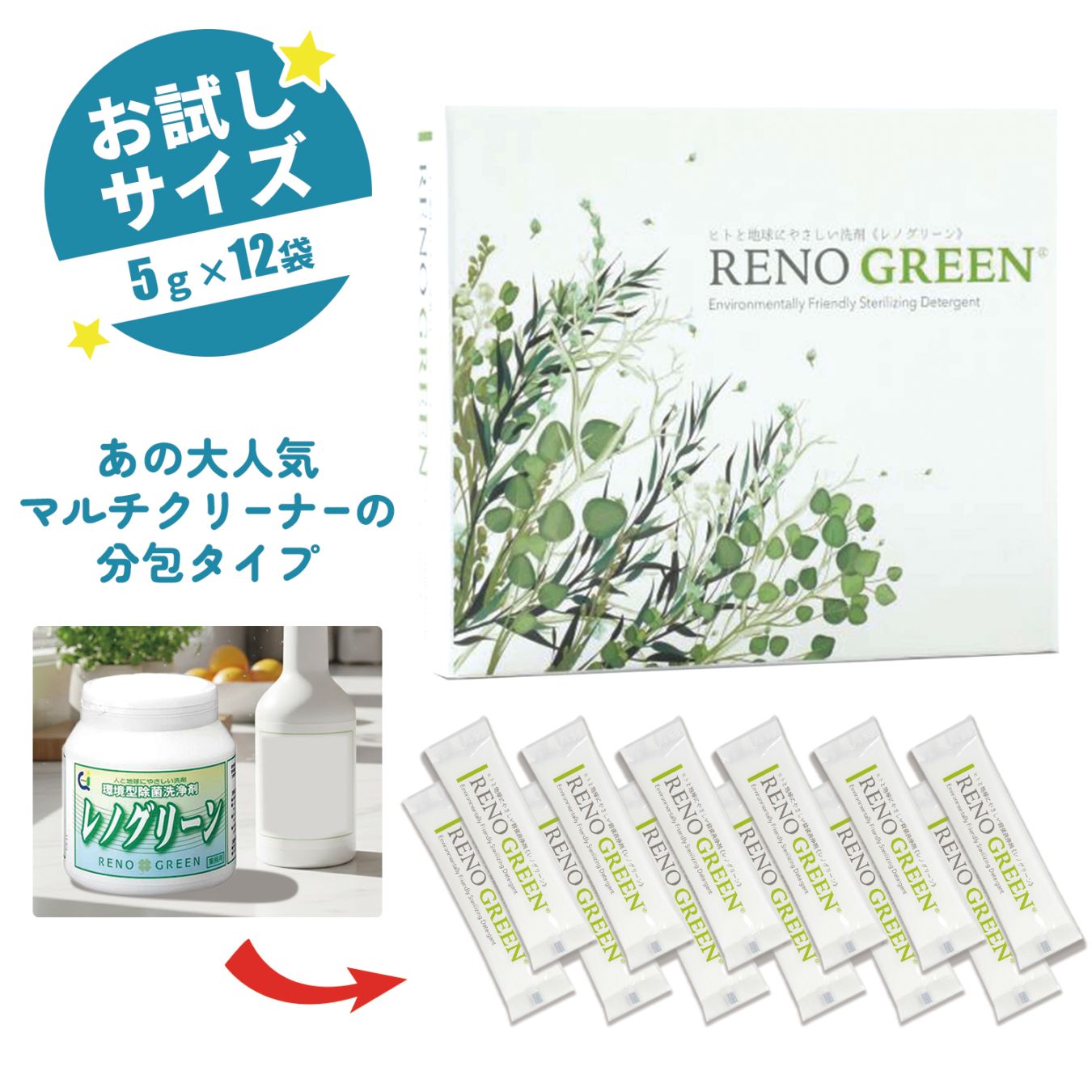 レノグリーン 油汚れ 除菌 マルチクリーナー　分包（5ｇ×12袋）