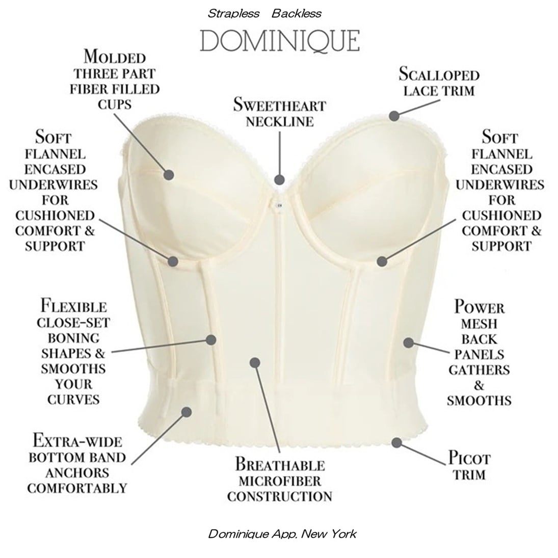 DOMINIQUE #6377CH 背中のあいたドレス用シャンペンビスチェ Cカップ Dカップ Eカップ Fカップ ライダルインナー  バックレスブラ