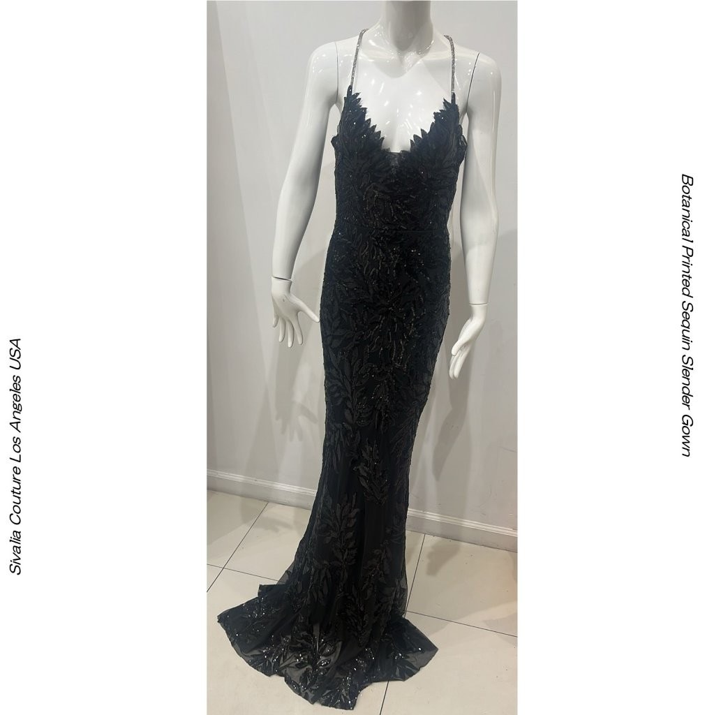 SIVALIA COUTURE #615 BLACK スパンコールメッシュ マーメイドドレス スパゲッティストラップ  プロムドレス 演奏会用ドレス 発表会ドレス 演奏会ピアノ 高身長用ドレス コンテスト