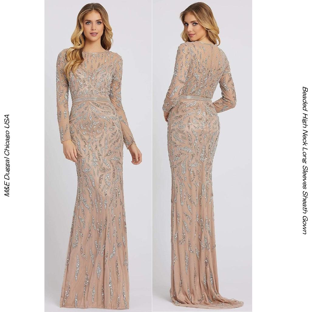 UE015124 MAC DUGGAL MOCHA ハンドビーズ刺繍 長袖マザーズドレス T14｜結婚式・フォーマル