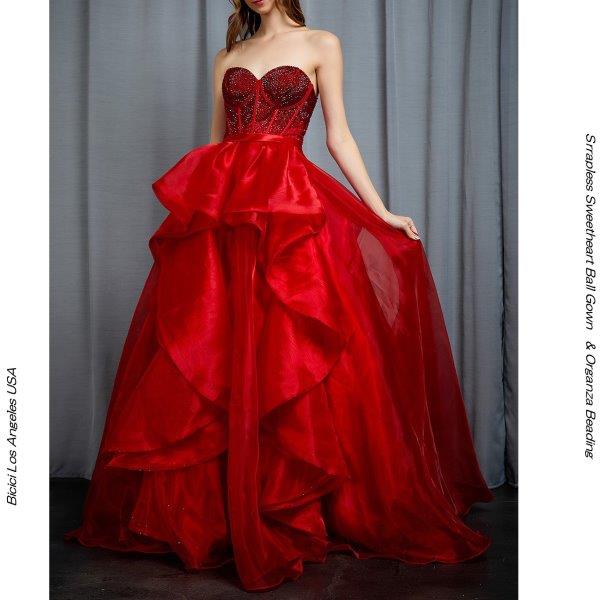 UW01MZ5584RED BICICI REDオーガンジードレス ピアノ演奏 Aラインボールガウン レイヤードドレス  インポートドレス大阪 ロサンジェルスブランド   演奏会用ドレス 高身長用ドレス